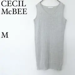 セシルマクビー リブニットチュニック M グレー Vネック ノースリーブ ロング