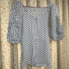 natural couture ドット柄 パフスリーブブラウス