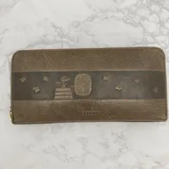 新品 スヌーピー 本革 長財布 ラウンドファスナー ブラウン