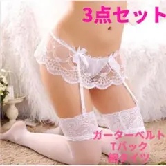 ガーターベルト 編タイツ ストッキング Tバック セクシー ショーツ パンツ 白