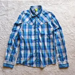 【アディダス】シャツ チェック柄 ブルー 綿 カジュアル 長袖 adidas