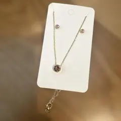 ピンクストーン ネックレス ピアス セットのサムネイル