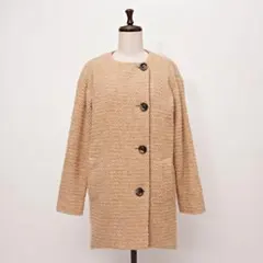 美品 アンタイトル ウール混 ノーカラーコート ベージュ サイズ2*WC77