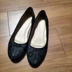 NUOVO ブラック フラットシューズ 編み込みデザイン