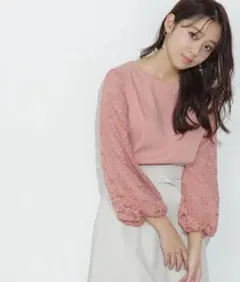 レーススリーブブラウス NATURAL BEAUTY BASIC ピンク