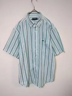 マックレガー　未使用品質　美品　半袖シャツ　メンズL　ストライプ柄　グリーン系