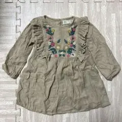 Zarababy ワンピース チュニック ベージュ 花柄刺繍 86cm ベビー服