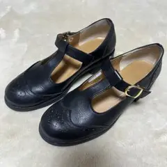 あしながおじさん　ブラック Tストラップ レザーシューズ　24cm