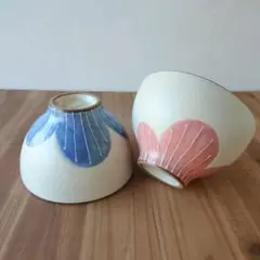 ペア一珍花茶碗・美濃焼〈新品・未使用〉