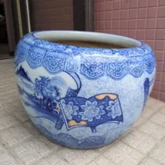 瀬戸染付火鉢 山水画 座敷火鉢 - メルカリ