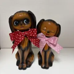 レトロかわいい犬 2体セット置物/置き物 白黒 わんちゃん ガーデニング 