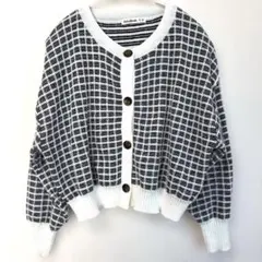 キューティーブロンド　ニットカーディガン　白✖️黒　サイズ M 大人かわいい