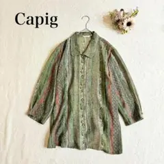 【Capig】 ヴィンテージブラウス（15号）総柄 7分袖 シャツ 昭和レトロ