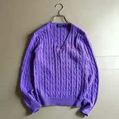 POLO RALPH LAUREN ケーブル編み Vネック セーター ニット 紫