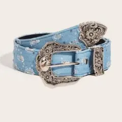 Y2K ギャル 必見 デニムベルト 銀バックル付き 男女兼用 ヴィンテージ