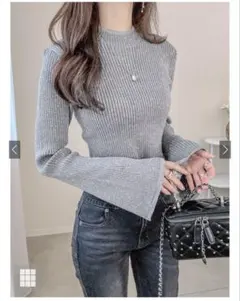 GRL ラメニットフレアスリーブショート丈トップス［ru1209］