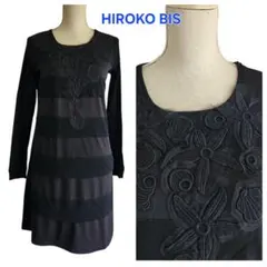 大変美品　HIROKO BIS モチーフ付きワンピース　黒のサムネイル