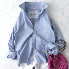 極美品 フランク＆アイリーン ロンハーマン スキッパーシャツ コットン100 青のサムネイル
