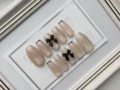 ショートバレリーナ ネイルチップ マグネット 春 シンプル リボン 入学式 卒業