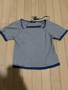 【Kastane】カスタネ｜ストライプ 半袖 リブニット 青白 春夏 韓国風