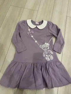 美品　メゾピアノ　パープル クマ刺繍 ワンピース　110