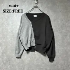 emi+ バイカラー Vネック ニット プルオーバー トップス 長袖
