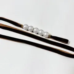 【新品未使用】パール 飾り紐 ブラウン 帯締め Dita浴衣のサムネイル