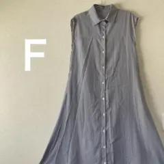 ストライプ フレンチスリーブシャツワンピース ブルー ホワイト ロング ⑦