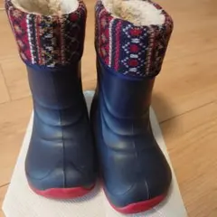 ネイビー 防水スノーブーツ ファー付き