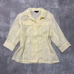五分袖シャツ イエロー ステッチデザイン 古着