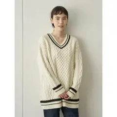 【AMERICAN HOLIC】チルデン斜めケーブルVネックニットチュニック