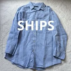 SHIPS リネン ボタンダウンシャツ 長袖ライトブルー