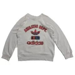 80s USA製 adidas ラグラン スウェット 紫ががった薄いグレー S