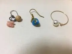 片耳 ピアス 　珊瑚　パール　ハート　スプリング