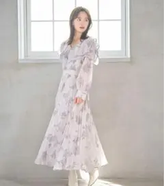 ビックカラーニュアンスフラワープリントプリーツワンピ tocco cl