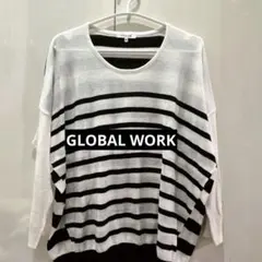 美品　グローバルワーク　薄手ニット　ランダムボーダー　デザイン綺麗　Ｍ