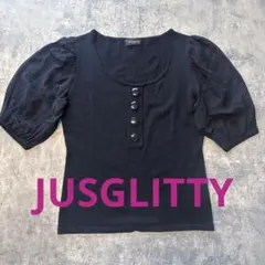 JUSGLITTY シアー袖 パフスリーブ ニットソー 黒 サイズ2(M)のサムネイル