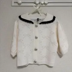 美品H&M リボン柄 半袖ニットカーディガン ピンクのサムネイル