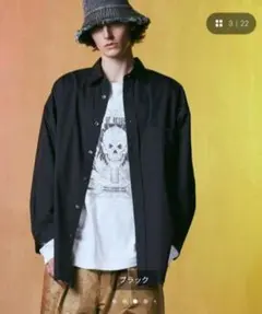 美品コットンシルクストライププライムオーバーバンドカラーシャツ