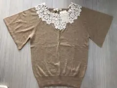★新品★タグ付き　レース　花柄　半袖ニット　ジュン　ベージュ