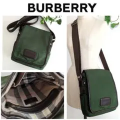 美品 バーバリー ナイロン レザー ショルダーバッグ 鞄 緑 レディース メンズ