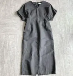 美品⭐️ポールジィ　リネン　半袖ロングワンピース　チャコール　トゥモローランド