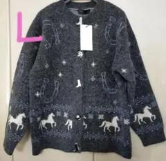 L 新品　完売　ザラ　ジャカードニットボタンカーディガン　馬