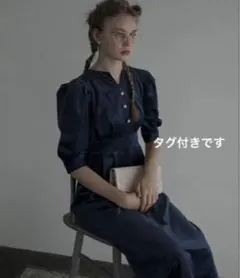 BONLECILL noir ベロアペンシルドレス ネイビー