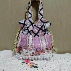 自立する巾着トートバッグ　アリス　ハンドメイド　ジョリーフルール