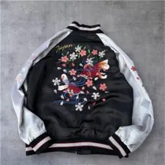 Japanese Traditional　スカジャン　桜吹雪　刺繍　　黒