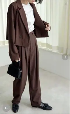 ECRIRE ブラウン ボタン ジャケット パンツセットアップ M ゴム