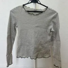 Dazy ホワイト/ブラックストライプ 長袖Tシャツ M