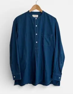 A19472 美品 マーカウェア 23SS ヘンプバンドカラーPOシャツ 紺1