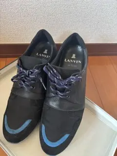 【新品未使用】LANVIN ミックスレザースニーカー ブラック/ブルー